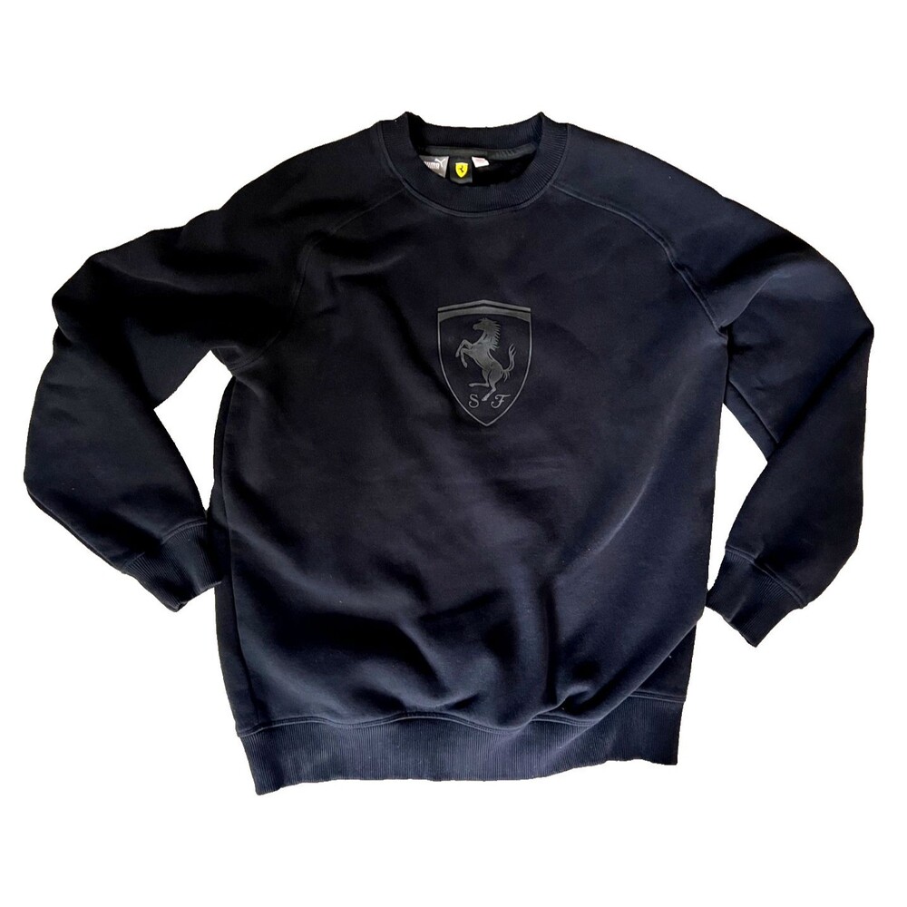Puma Scuderia Ferrari Mens L Black Crew Neck Sweatshirt Fleece Shield Racing EUC